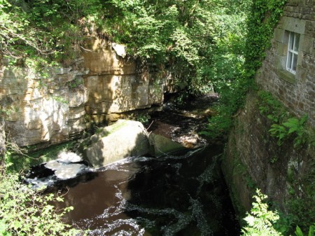 Warks Burn in its gorge at Ramshaws Mill